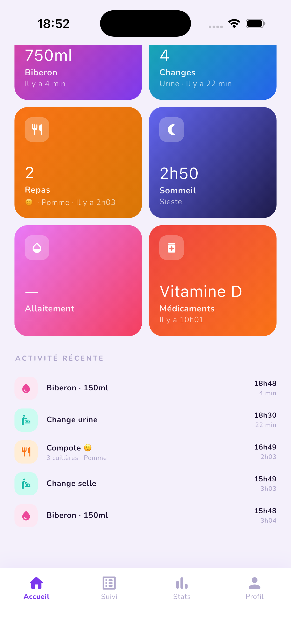 Activité récente partagée